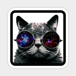 Cat with universe glasses Magnet