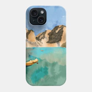 Mountain and lake watercolor landscape painting Phone Case