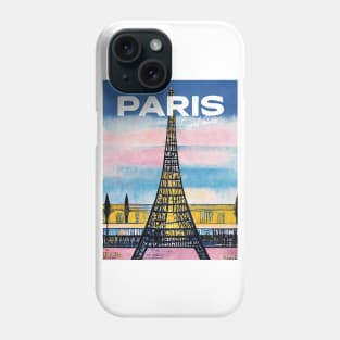 Eiffel Tower Paris Pink Sunset Travel Poster Retro Wall Art Illustration Phone Case