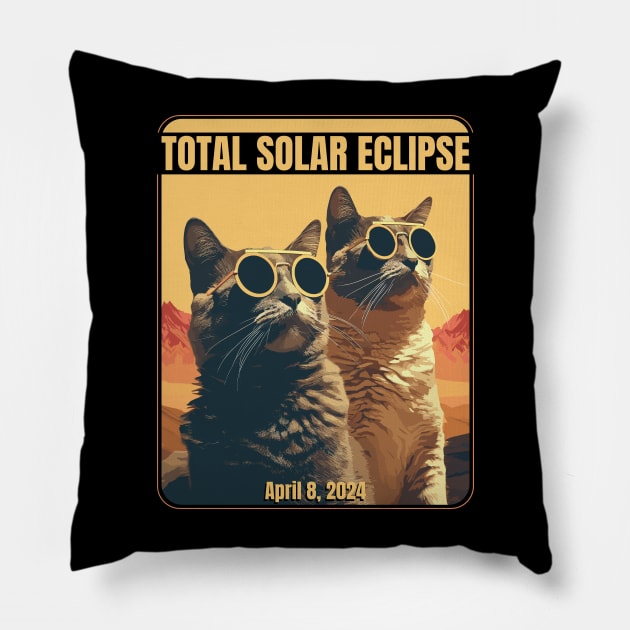 2024 Total Solar Eclipse April 8 Eclipse Cats Pillow by Apocatnipse Meow