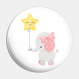 Elephant With Balloon, Crown, Cute Elephant, Star Pin