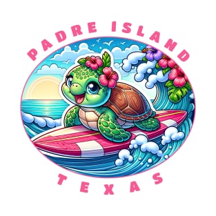 Padre Island Texas Girls Cute Surfing Sea Turtle T-Shirt