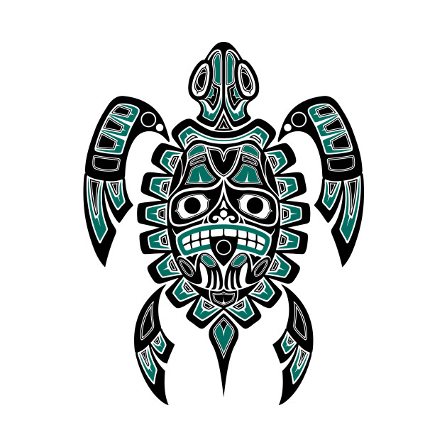 Teal Blue and Black Haida Spirit Sea Turtle - Sea Turtle - Phone Case