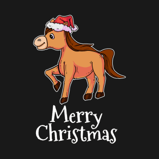 Merry Christmas Horse Santas Hat Horse T-Shirt