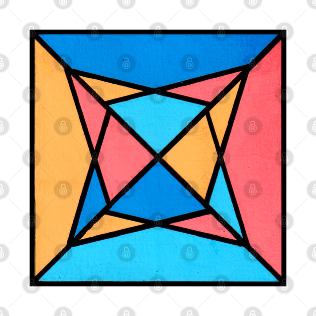 Peach Coral Blue Geometric Abstract Acrylic Painting II by abstractartalex