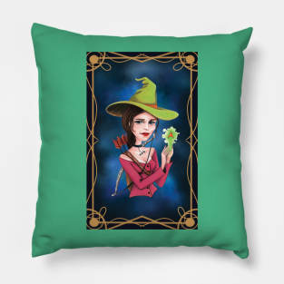 Dark haired sagittarius witch Pillow