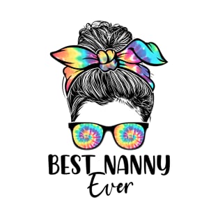 Best Nanny Ever Tie Dye Messy Bun Bandana Mother's Day T-Shirt