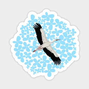 Stork and flowers on blue background Magnet