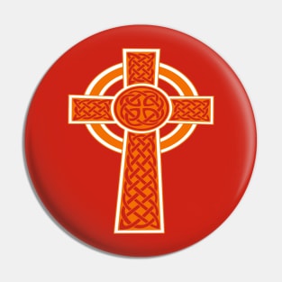 Ornamental Celtic High Cross Decorative Knotwork Orange and White Pin