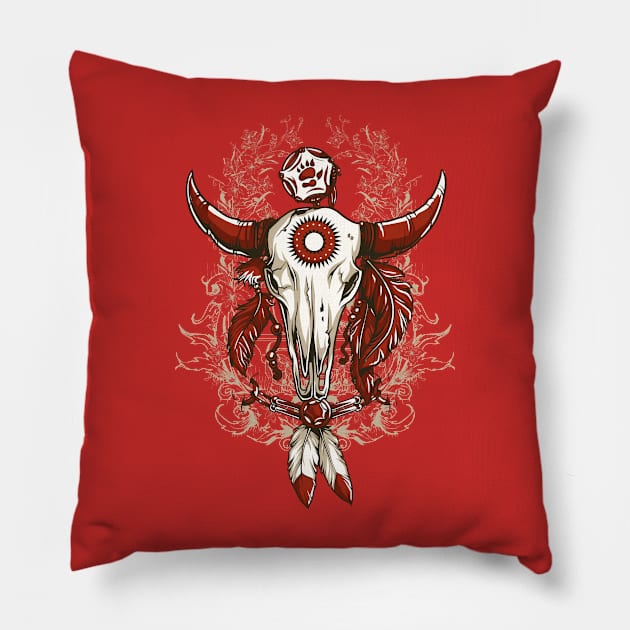 NATIVE AMERICAN BUFFALO SKULL Pillow by CliffordHayes