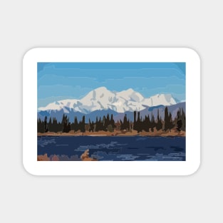 Mount Denali and Lake Vector Painting Magnet