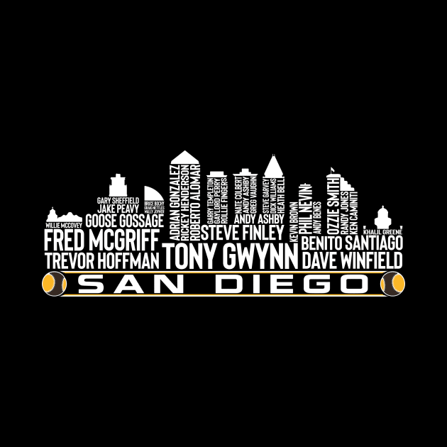 San Diego Baseball Team All Time Legends San Diego City Skyline by Baswan D'apparel Ish