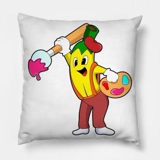 Banana as Painter with Paint brush Pillow