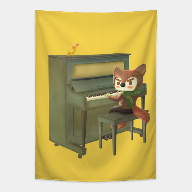 Fox Playing Piano Tapestry by zkozkohi