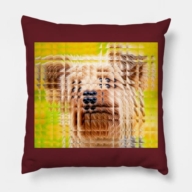 Glass Block Yorkie looking at you Pillow by Comic Dzyns