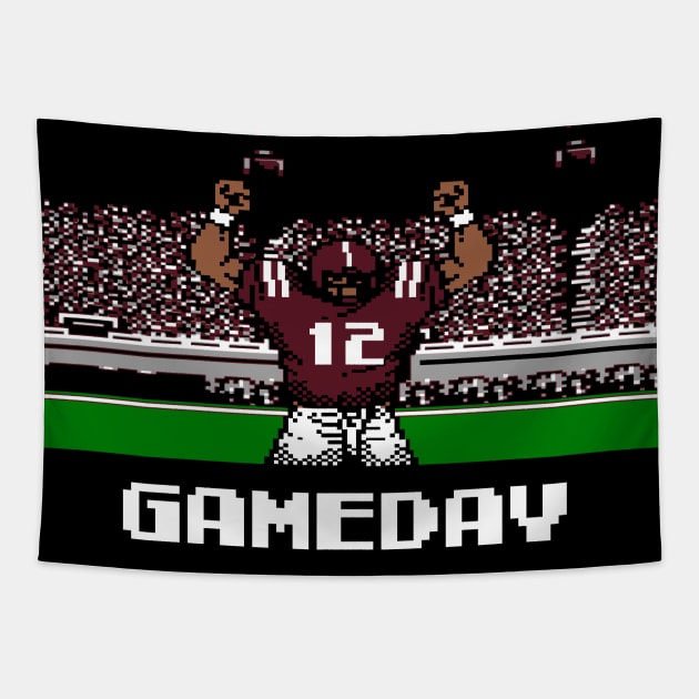 Maroon and White Gameday Retro 8 Bit Linebacker Tapestry by SLAG_Creative