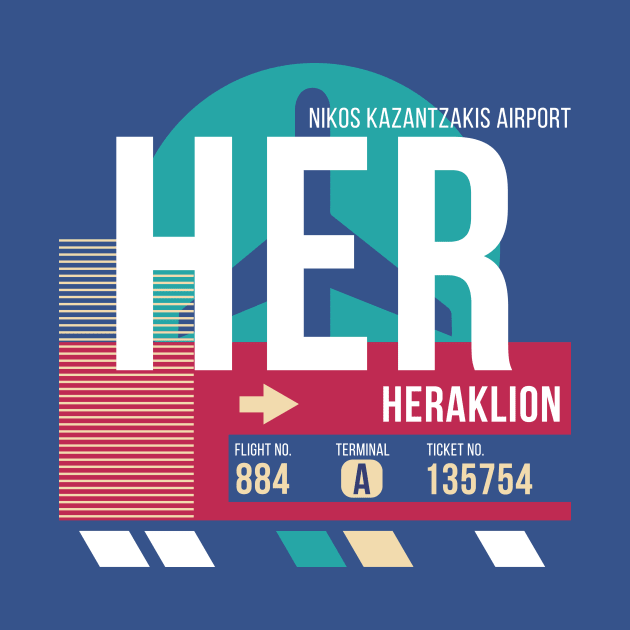 Heraklion, Greece (HER) Airport Code Baggage Tag E by SLAG_Creative