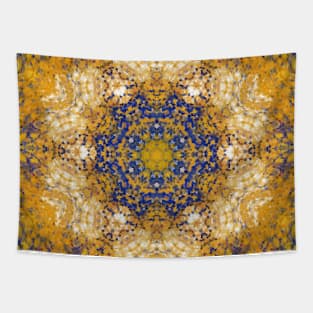 Digital Mandala Yellow Blue and White Tapestry