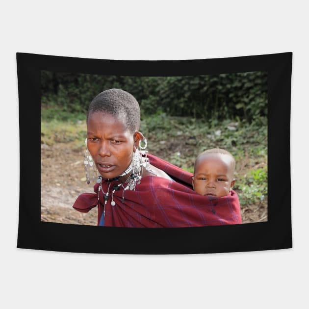 Maasai (or Masai) Mother with Baby, East Africa Tapestry by Carole-Anne