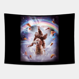 Laser Eyes Space Cat Riding Sloth, Dog - Rainbow Tapestry