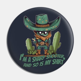 Funny Cactus Cowboy T-Shirt Design Pin