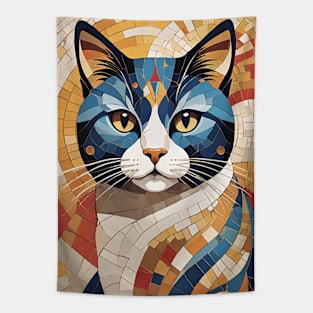 Gustav Klimt's Chromatic Cat: Colorful Feline Illustration Tapestry