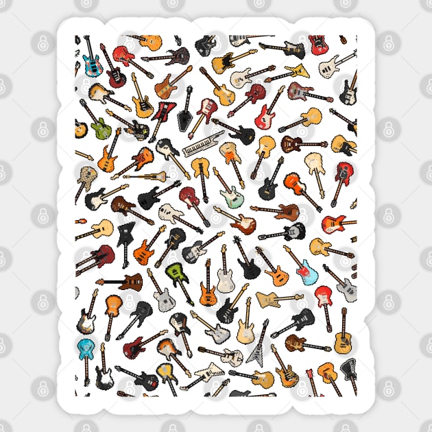 95 Pixel Guitars Jumbled Up Pattern - Guitar - Sticker