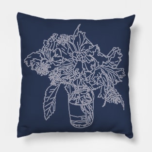 Single line purple flower in water jar Pillow