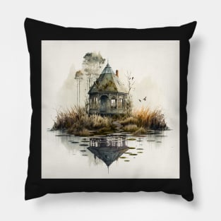 Swamp Lands Cabin Watercolor Pillow