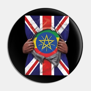 Ethiopia Flag Great Britain Flag Ripped - Gift for Ethiopian From Ethiopia Pin