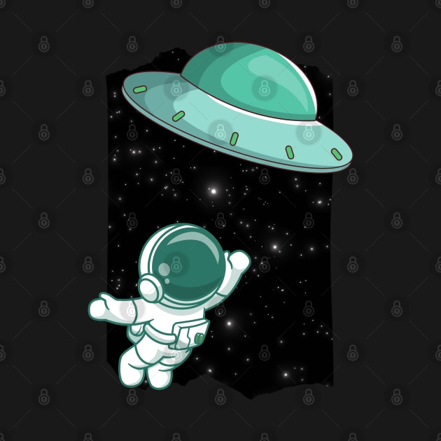 Floating astronaut Ufo alien abduction funny cute spaceship moon mars cosmic space by BoogieCreates