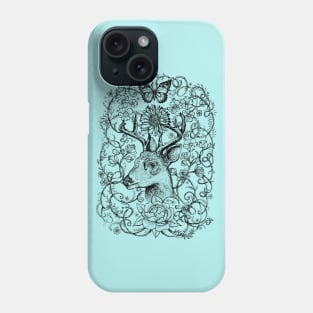 Deer with flowers - Black and White drawing - Spirt animal stag. Phone Case