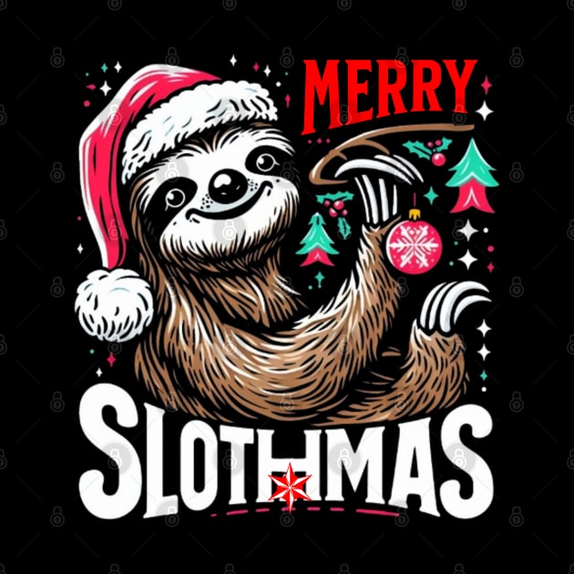 Merry Slothmas: Festive Sloth in Santa Hat T-Shirt by Imaginate