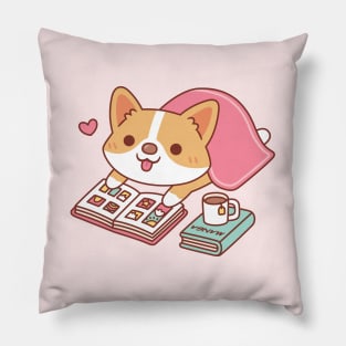 Cute Corgi Loves Reading Manga Pillow