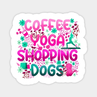 Coffee Yoga Shopping Dogs in Pink-Green Magnet