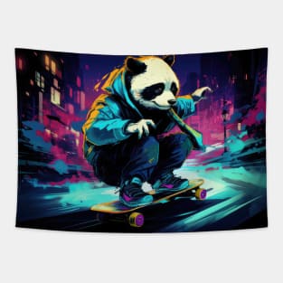 Neon Panda: Skateboard Streets Tapestry