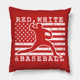 Red White and Baseball American Flag USA pitcher Baseball Pitching Pillow