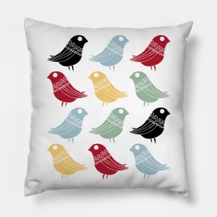 Colorful Abstract Birds Scandinavian Mid Mod Pillow