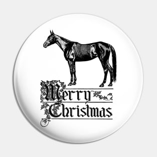 Merry Christmas with Horse Vintage Illustration Pin