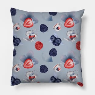 Strawberry Pattern with raspberries and blueberries Pillow