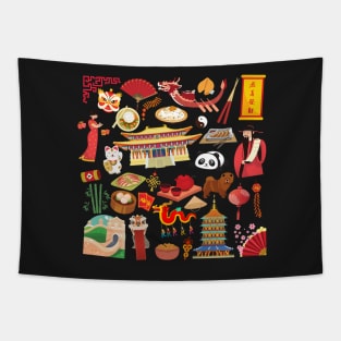 China Travel Icons Tapestry