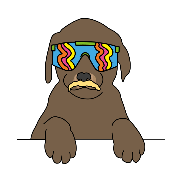 Chocolate Labrador puppy Dog wearing 80's skiing sunglasses by Captain-Jackson