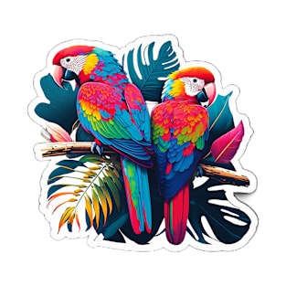 Stunning Rainbow Parrot Birds on Branch T-Shirt