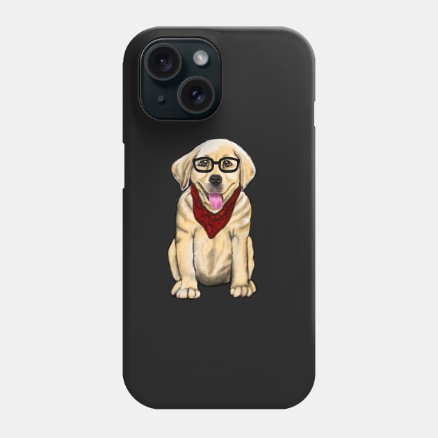 Dog wearing glasses and red scarf cute Golden Labrador retriever puppy dog Phone Case by Artonmytee