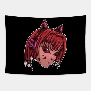 Cat girl listen music Tapestry