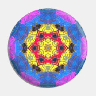 Mosaic Mandala Flower Yellow Pink and Blue Pin