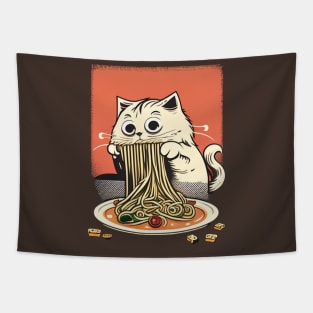 CAT EATING SPAGUETTI Tapestry