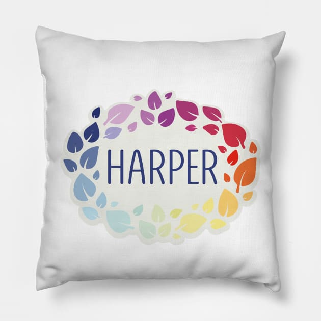 Harper name with colorful leaves Pillow by WildMeART