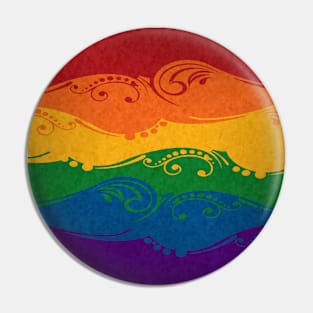 Fancy Swooped and Swirled LGBTQ Pride Rainbow Flag Background Pin