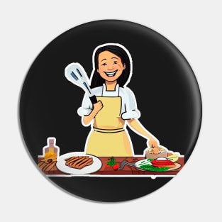 A cartoon of a chef smiling Pin